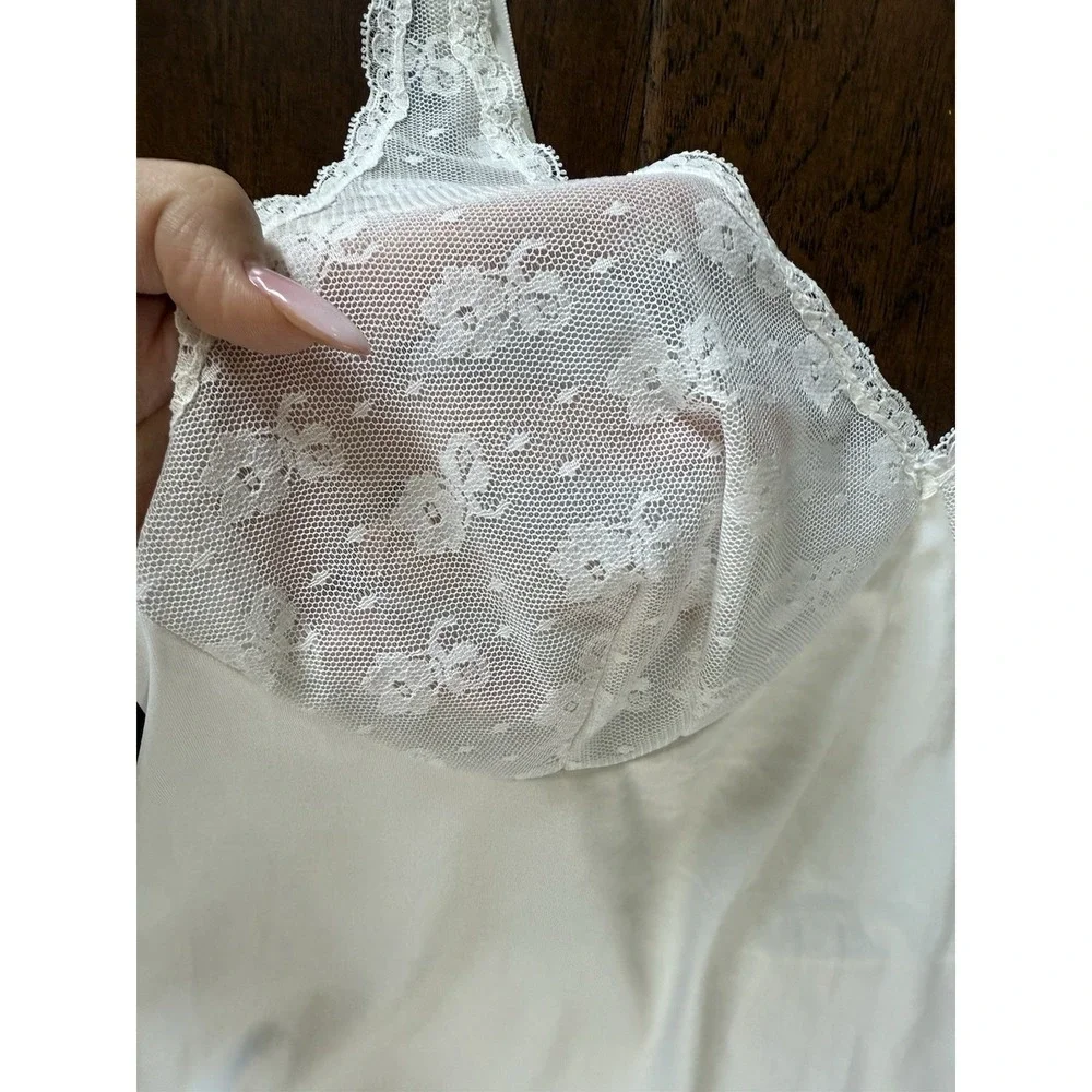 Vintage 70s Vanity Fair Midi Babydoll Top Dress Gown 36 M Ivory Lace Made in USA